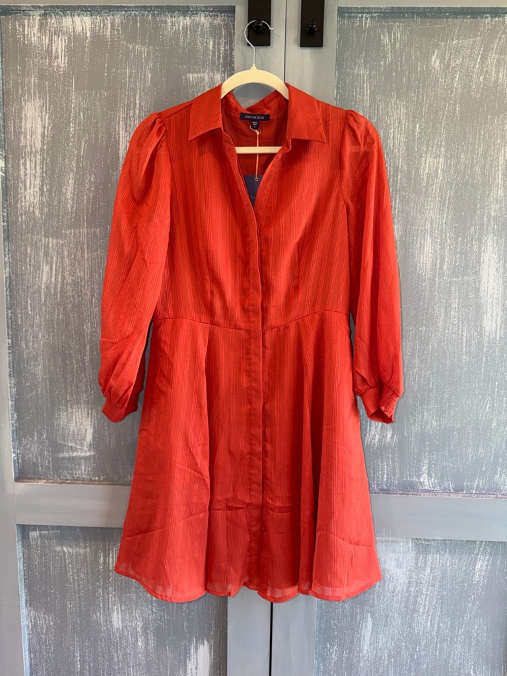 Skies Are Blue Red Shirt Dress Long Sleeve Button Front NWT Size Small - Picture 4 of 8